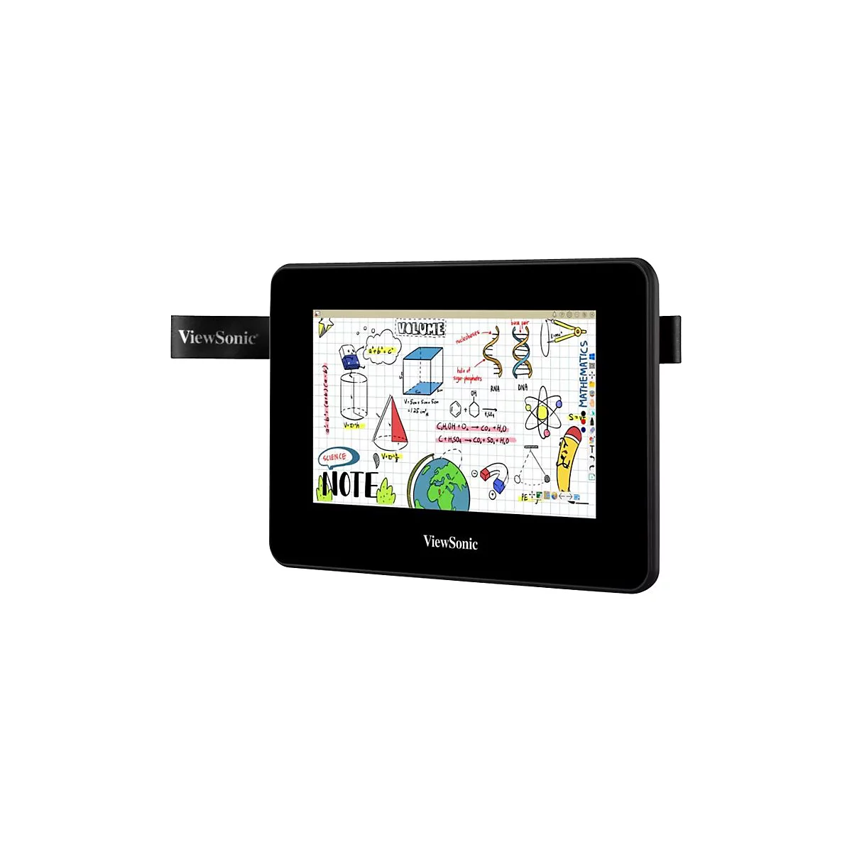 Schwarzes ViewSonic-Tablet mit Notizen über Mathematik, Wissenschaft und DNA-Illustrationen.