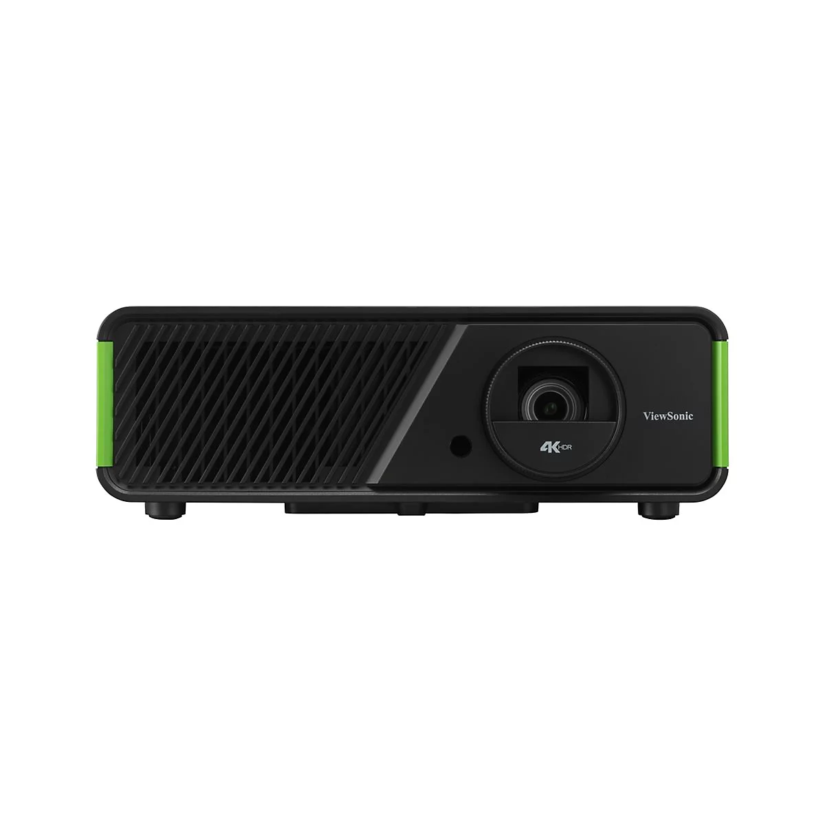 Ein schwarzer ViewSonic Projektor mit grÃ¼nen Akzenten. Auf der Linse steht 4K, und der Schriftzug ViewSonic ist erkennbar.