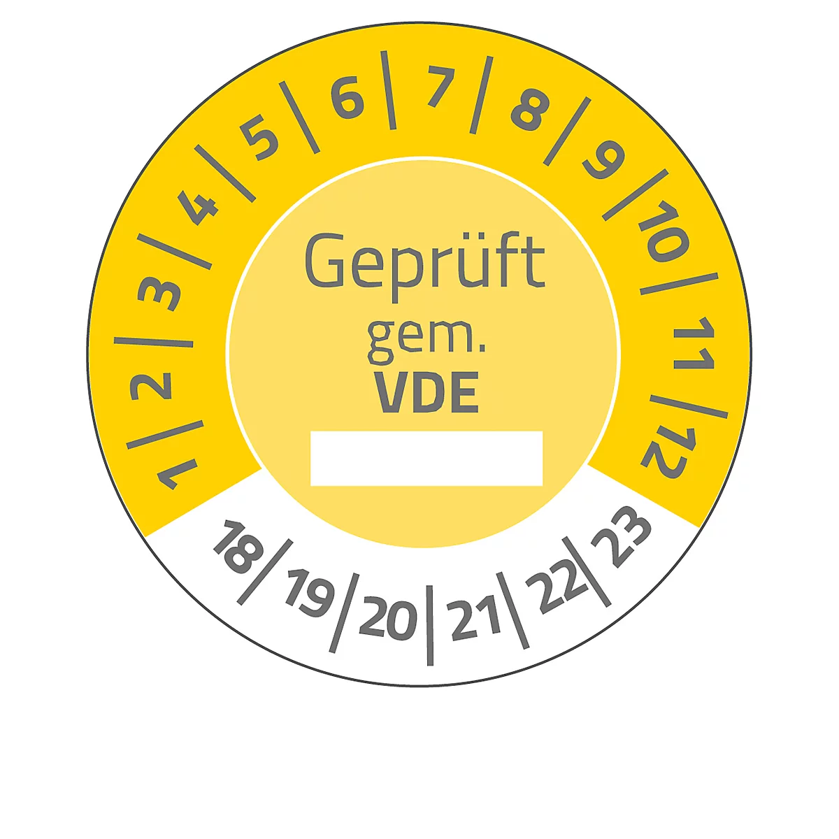 Vignettes de contrôle « Geprüft gem. VDE » (« Contrôlé selon le VDE ») AVERY® Zweckform, 2018-2023, film adhésif permanent, jaune, Ø 20 mm