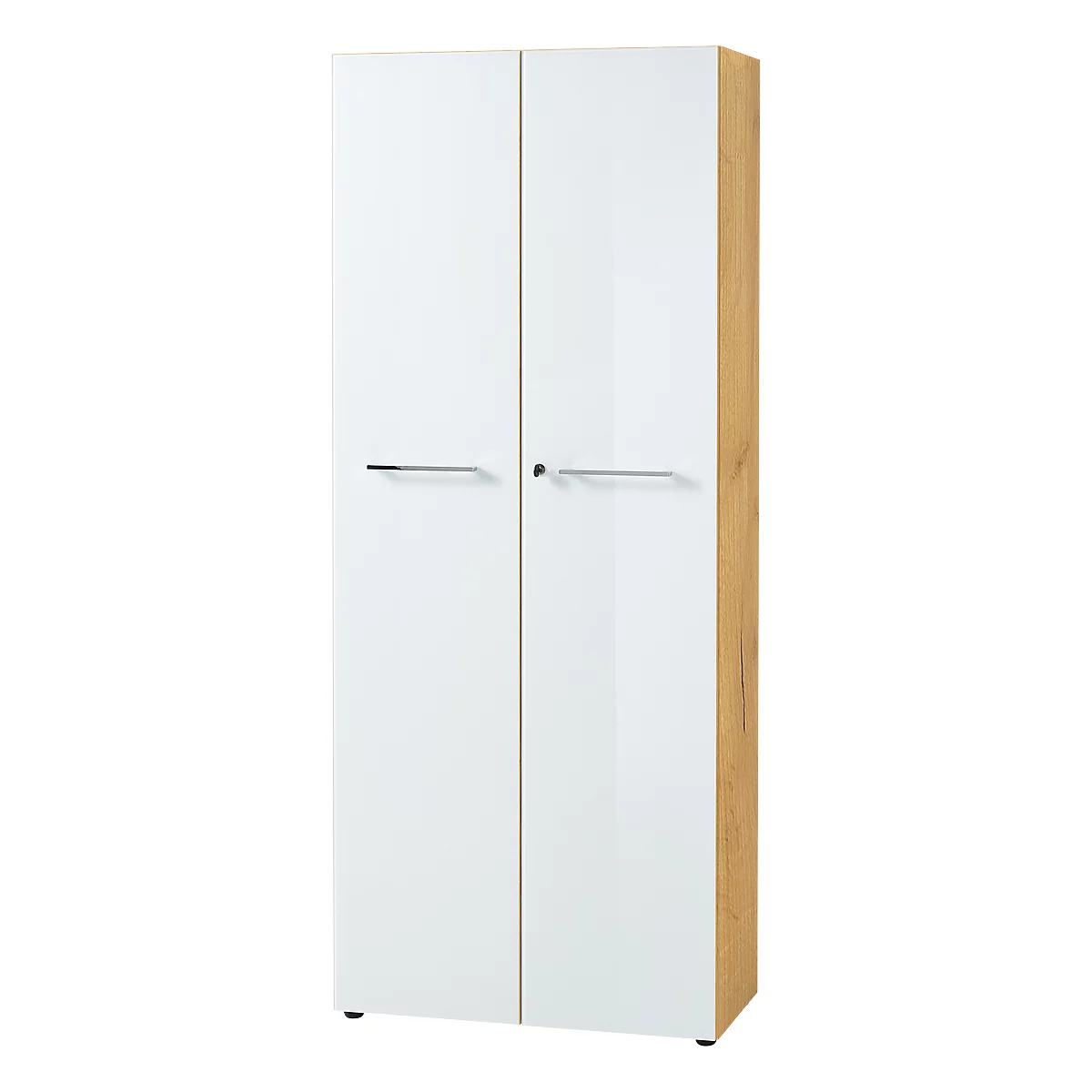 Vijlkast MONTERIA, glasfront, afsluitbaar, 5 OH, B 800 x D 370 x H 1960 mm, Navarraanse eik/wit