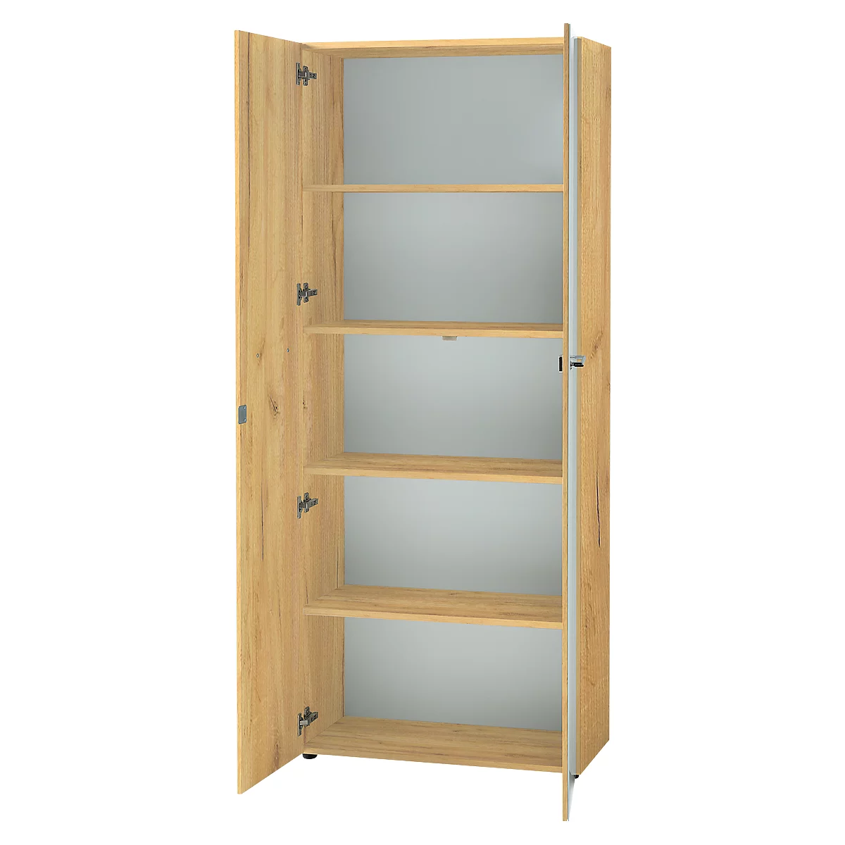 Vijlkast MONTERIA, glasfront, afsluitbaar, 5 OH, B 800 x D 370 x H 1960 mm, Navarraanse eik/wit