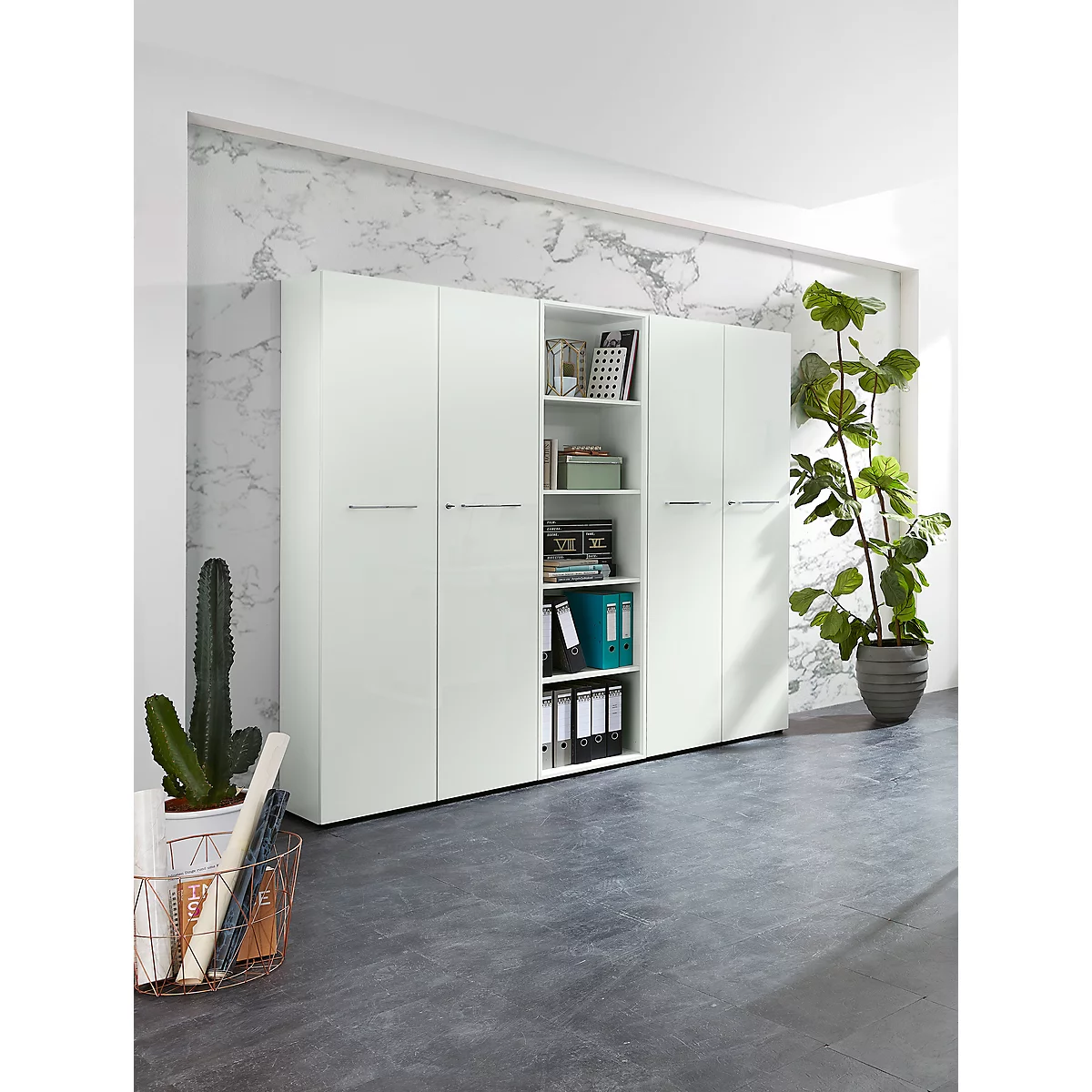Vijlkast MONTERIA, glasfront, afsluitbaar, 5 OH, B 800 x D 370 x H 1960 mm, wit