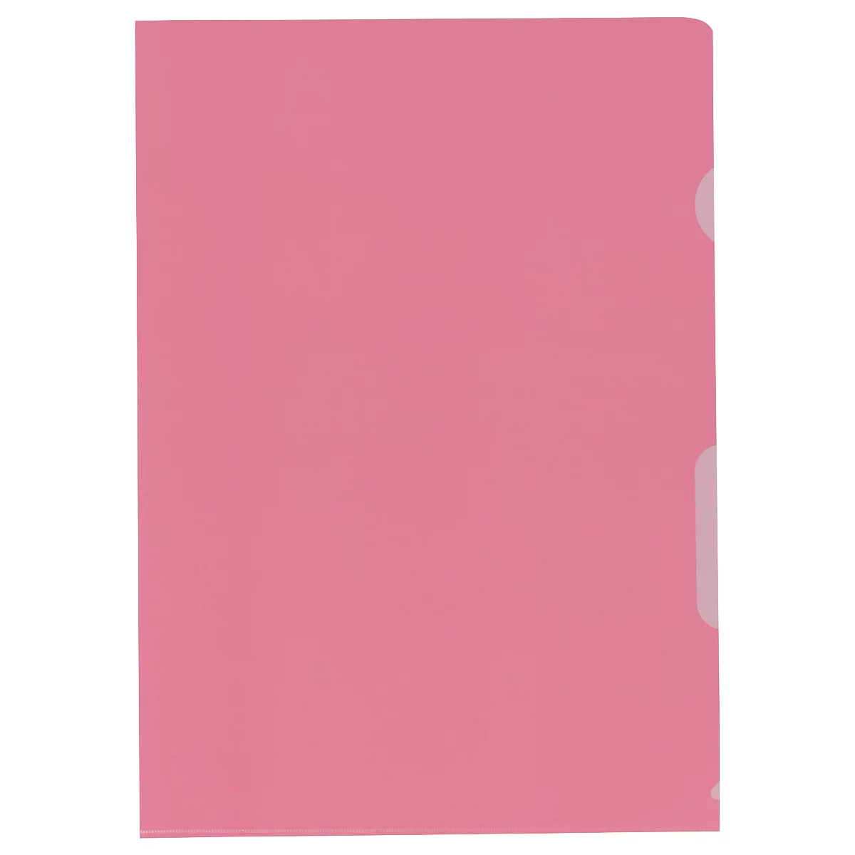 A pink document folder against a neutral background. There are transparent tabs on the right for filing.