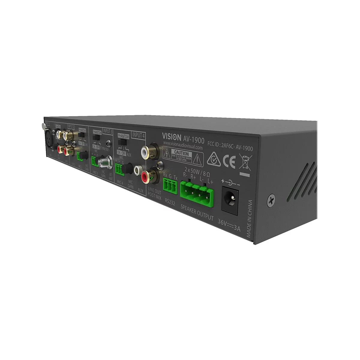 RÃ¼ckseite eines schwarzen AV-Receivers mit AnschlÃ¼ssen und SchriftzÃ¼gen.