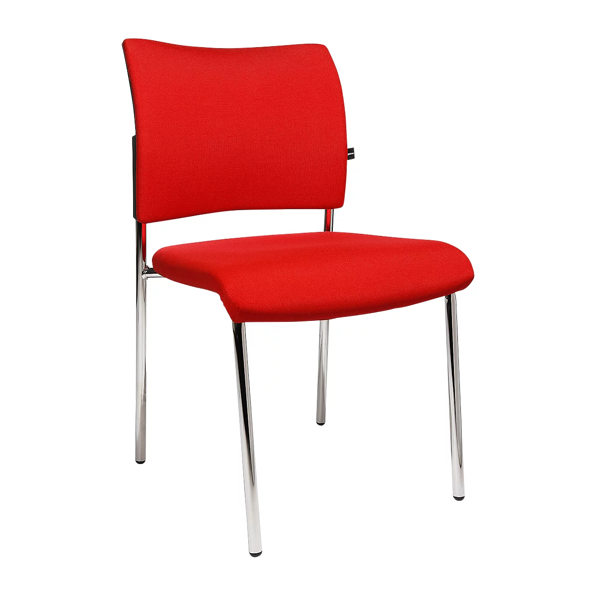 Red chair with chrome frame, standing against a white background.