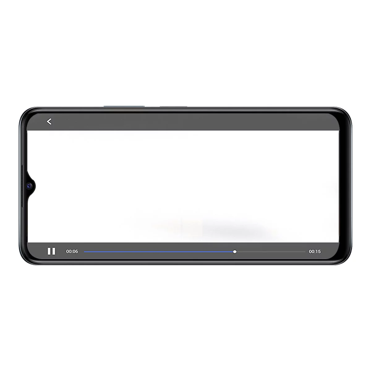Smartphone, das ein Video abspielt. Oben links ein Zurück-Pfeil, unten eine Wiedergabeleiste.