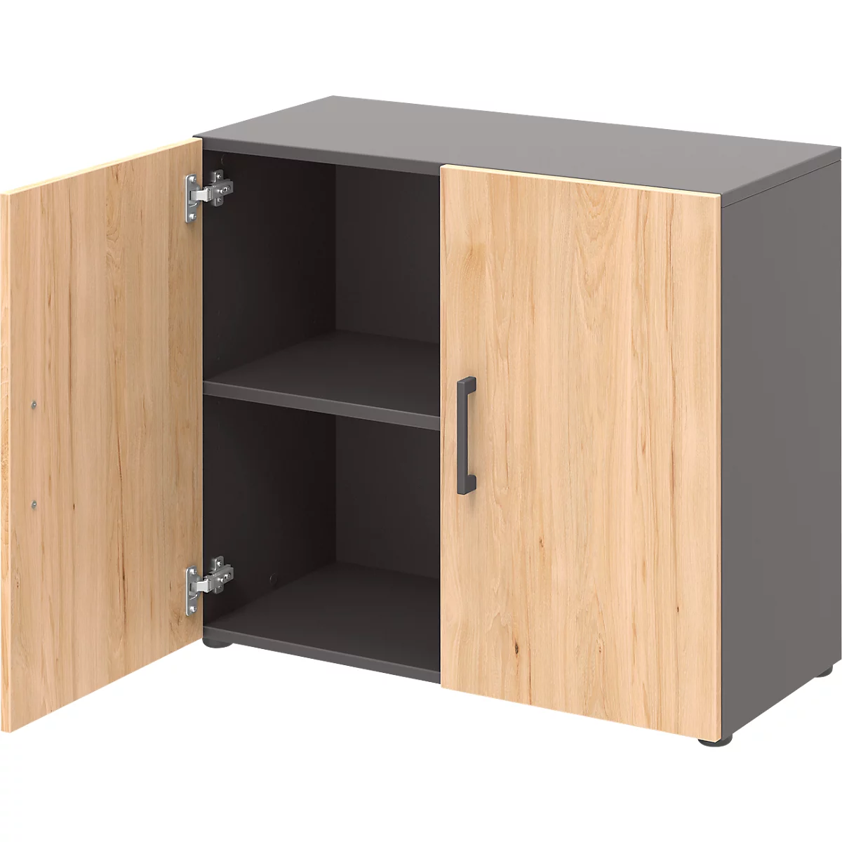 Vleugeldeurkast TEMPIO - van hout - 2 OH - B 800 x D 340 x H 720 mm - antraciet/ickory eiken