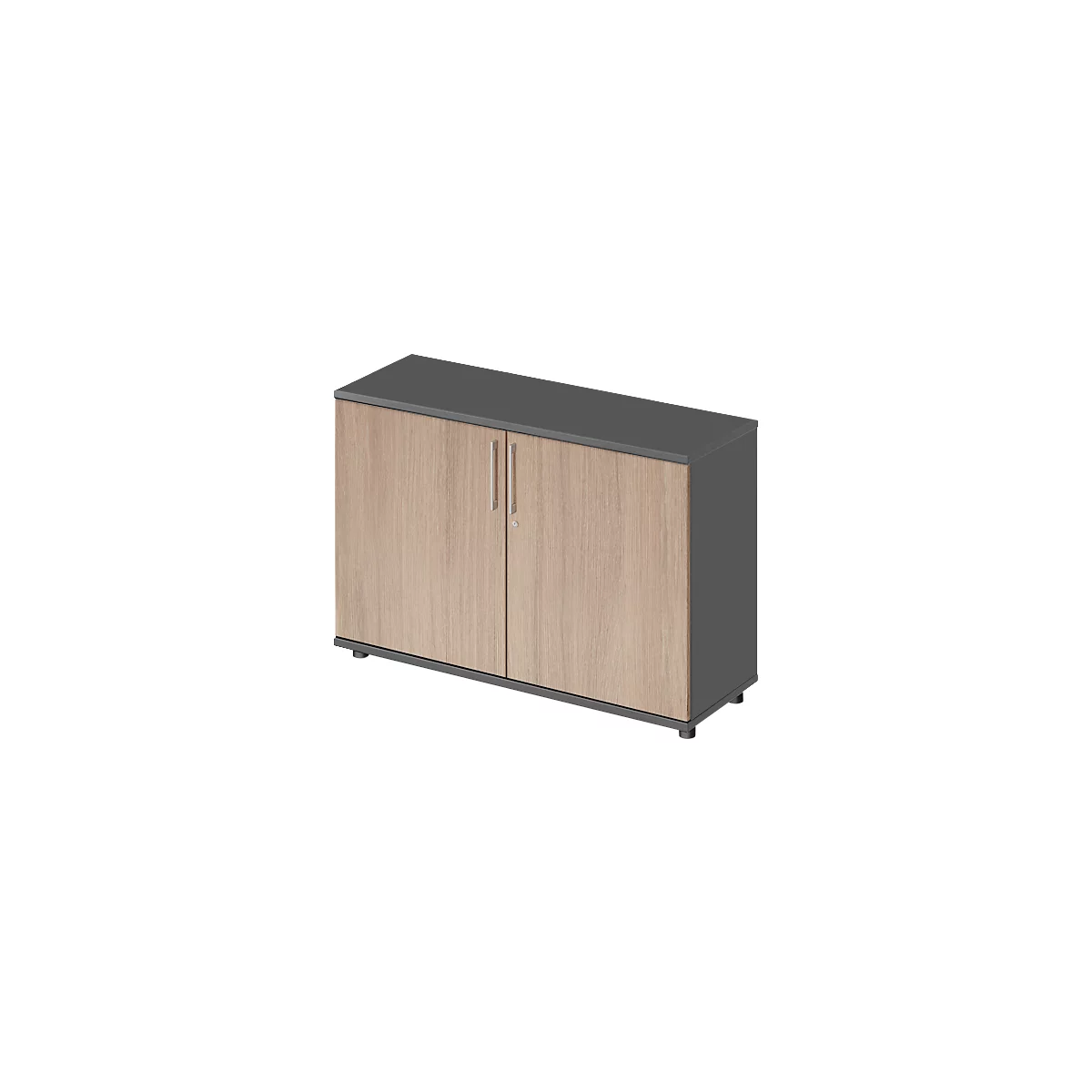 Vleugeldeurkast TETRIS WOOD - B 1200 x D 421 x H 800 mm - 2 OH - hoogte inclusief glijders - grafiet en eiken decor - ons merk Schäfer Shop Genius