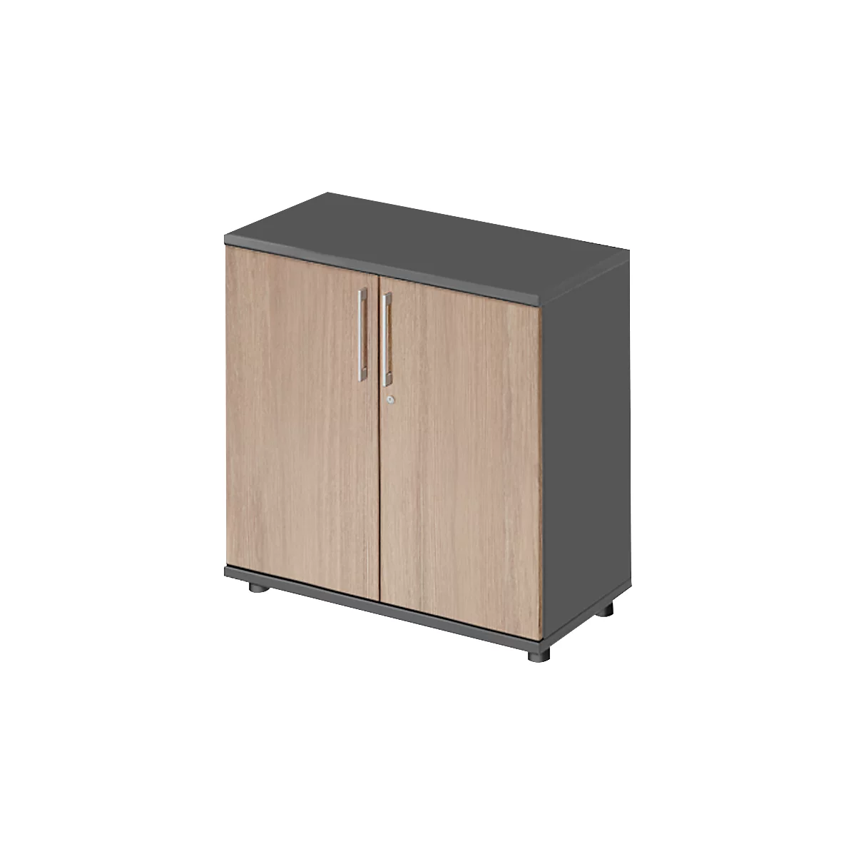 Vleugeldeurkast TETRIS WOOD - B 800 x D 421 x H 800 mm - 2 OH - hoogte inclusief glijders - grafiet en eiken decor - ons merk Schäfer Shop Genius