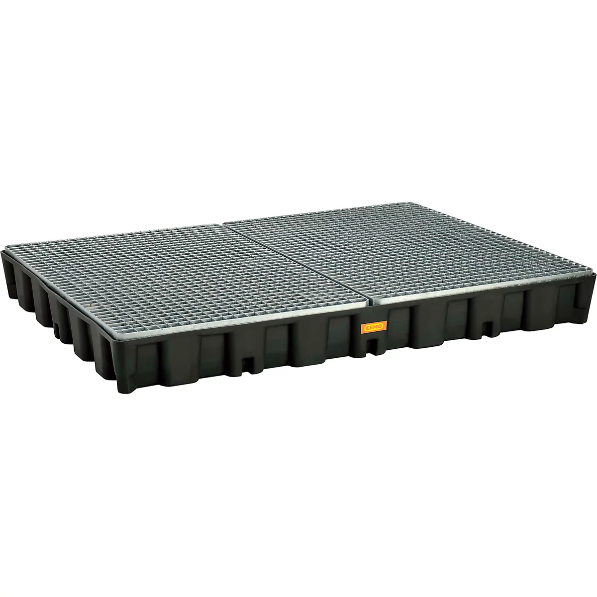 Vloerbeschermingsbak CEMO 250HD, polyethyleen, carterinhoud 250 l, gegalvaniseerd stalen rooster, met goedkeuring, B 1600 x D 1200 x 180 mm