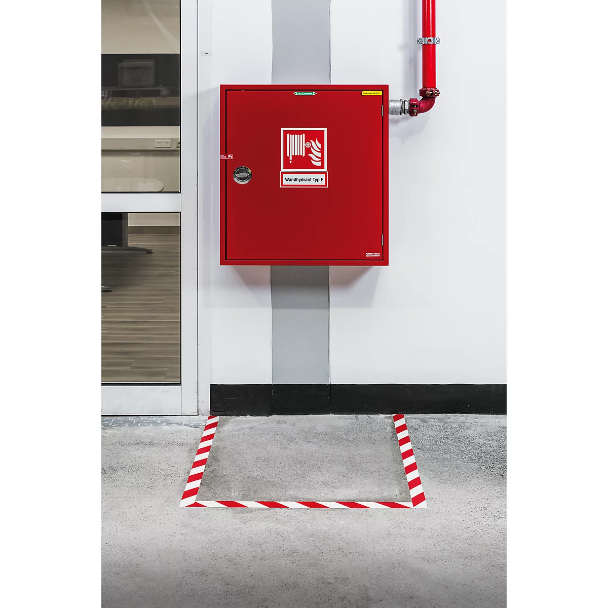 Vloermarkeringstape Durable, tweekleurig, zelfklevend, 30 m lengte, rood/wit