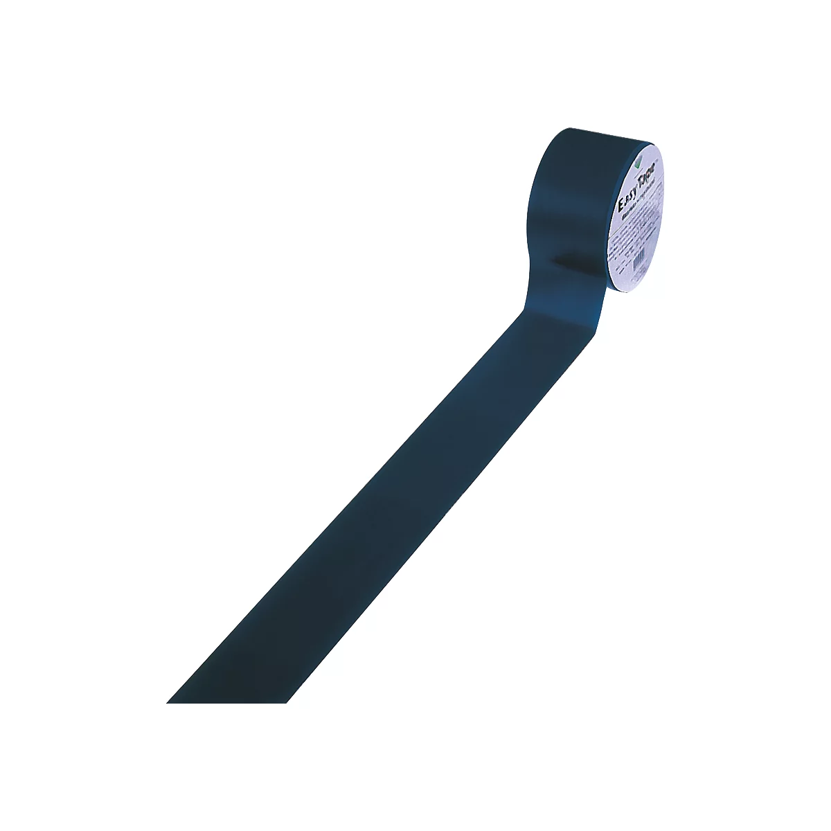 Donkerblauwe tape, rol met etiket, rol ontvouwt naar links.