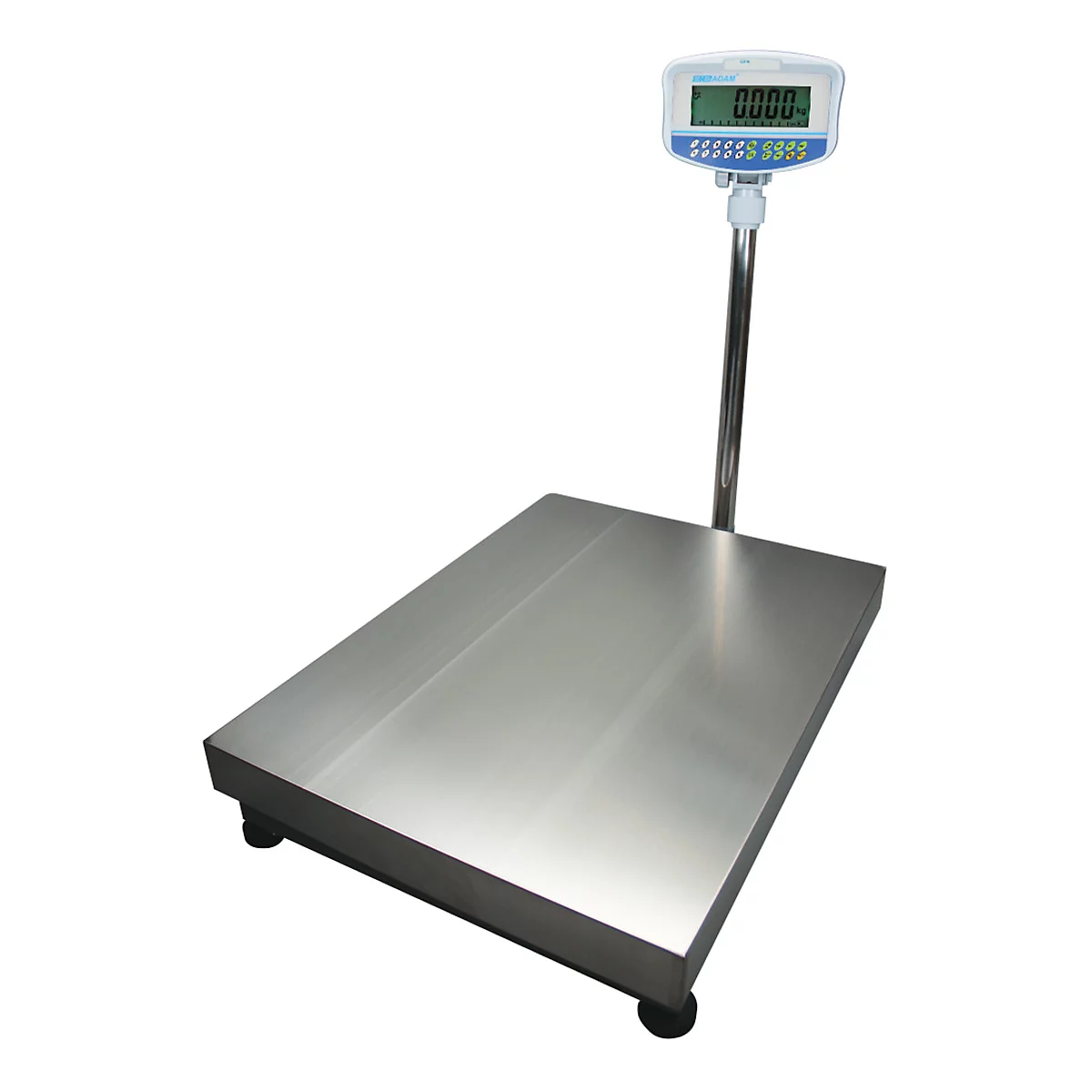 Een professionele industriële weegschaal met een digitale display die "0.000" weergeeft.