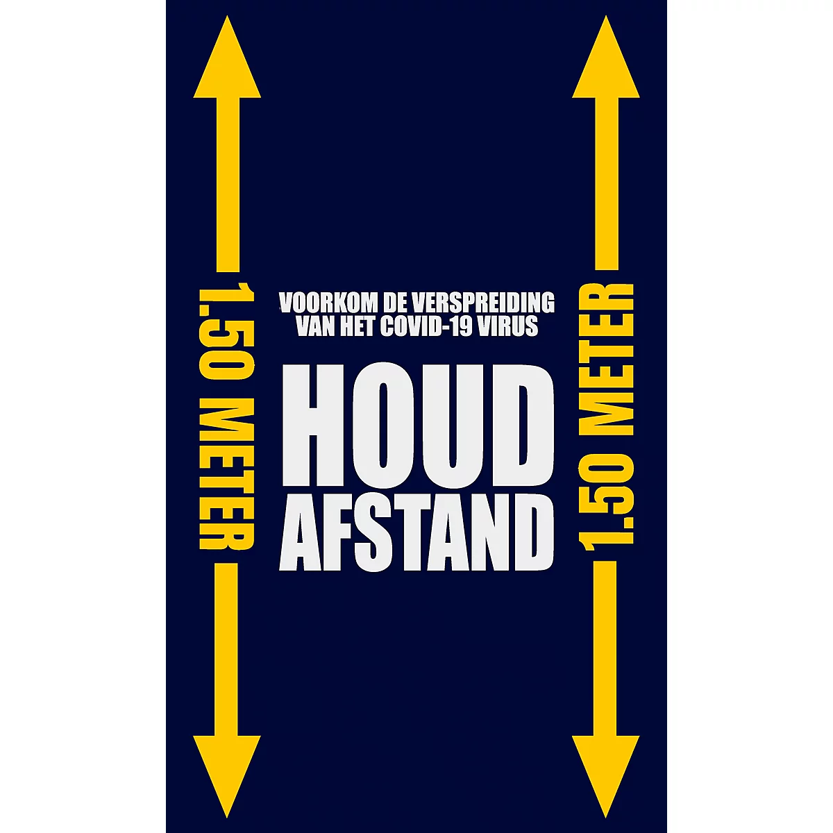 Voetmat “Afstand houden”, polyamide/vinyl, L 1500 x B 900 mm, blauw/geel/wit, Nederlandse markering