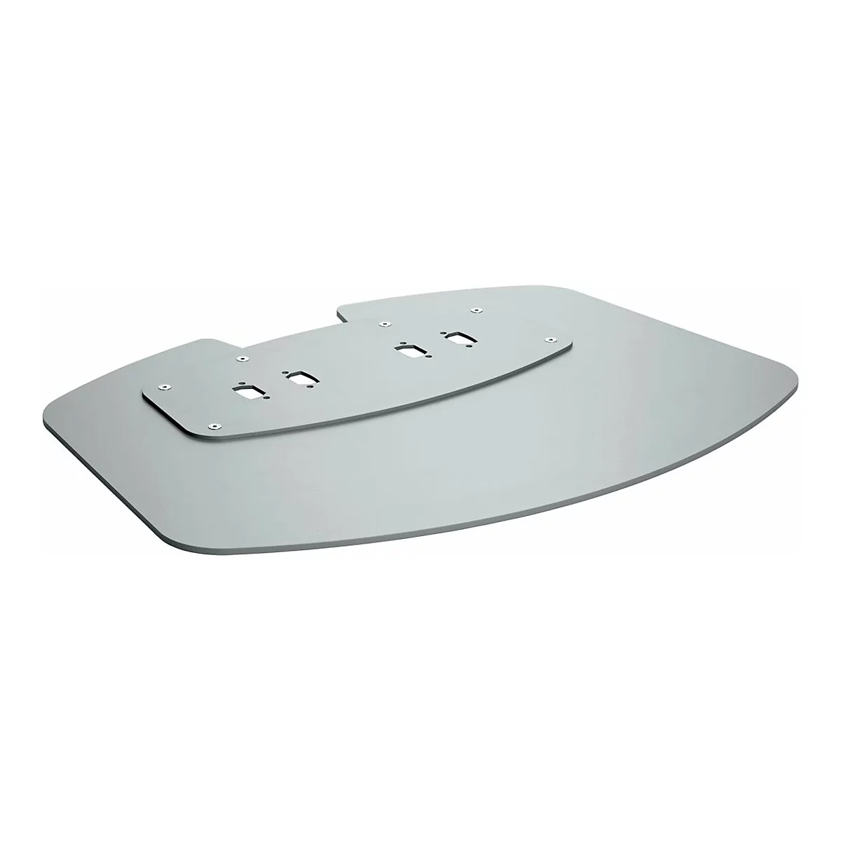 Hellgraue Basisplatte mit einer erhöhten, kleineren Platte mit Löchern.