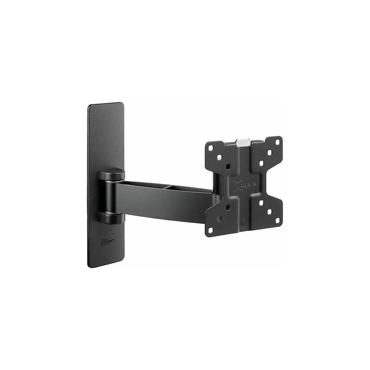 Schwarze TV-Wandhalterung, drehbar, mit Vogel's-Logo.