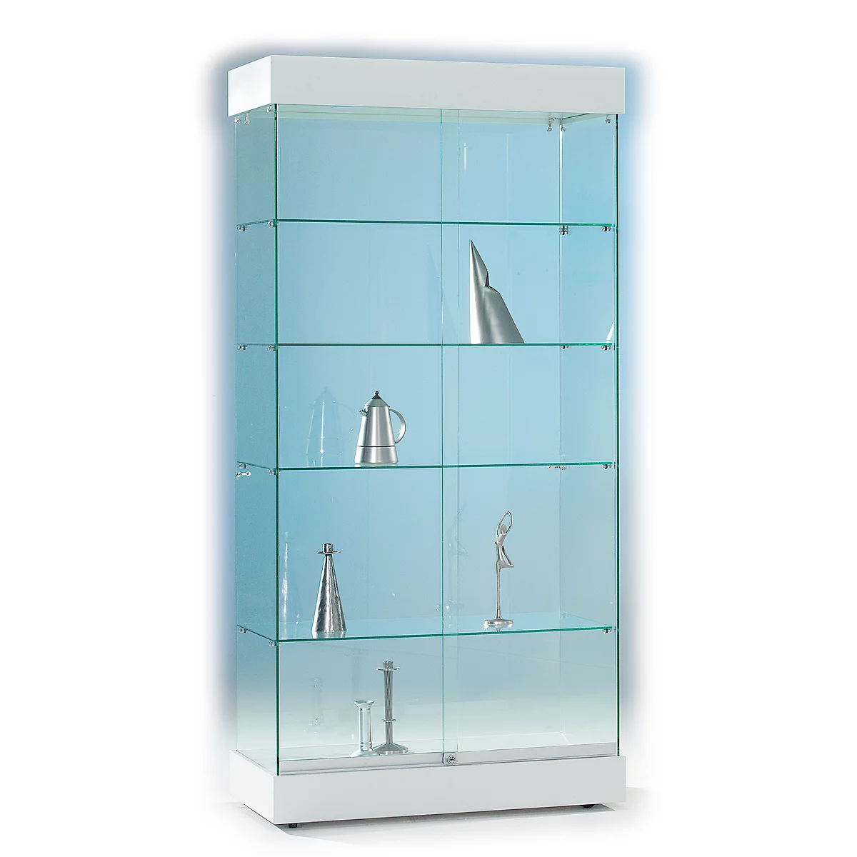 aardolie waar dan ook Regeren Volledig glazen staande vitrinekast ONYX, verlicht, 4 vaste legborden,  schuifdeuren afsluitbaar voordelig kopen | Schäfer Shop