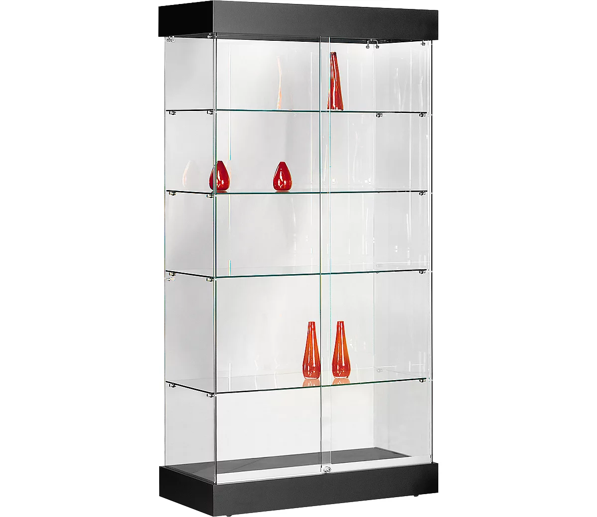 aardolie waar dan ook Regeren Volledig glazen staande vitrinekast ONYX, verlicht, 4 vaste legborden,  schuifdeuren afsluitbaar voordelig kopen | Schäfer Shop