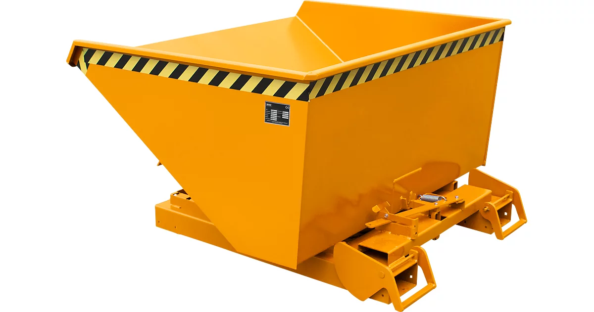 Volquete automático Bauer tipo 4A 900, 3 puntos de desbloqueo, sistema de desenrollado, capacidad 0,9 m³, hasta 1000 kg, amarillo anaranjado RAL 2000