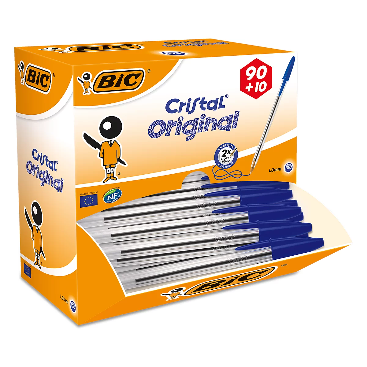 Voordeelpak balpennen met dop BIC® Cristal® Original, 0,4 mm, blauw, 100 stuks