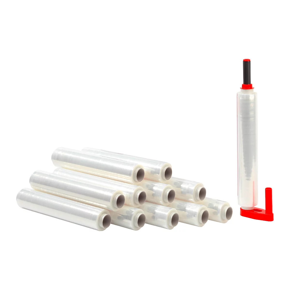Voordeelset 12 rollen PE-stretchfolie + 1 handgrepenset