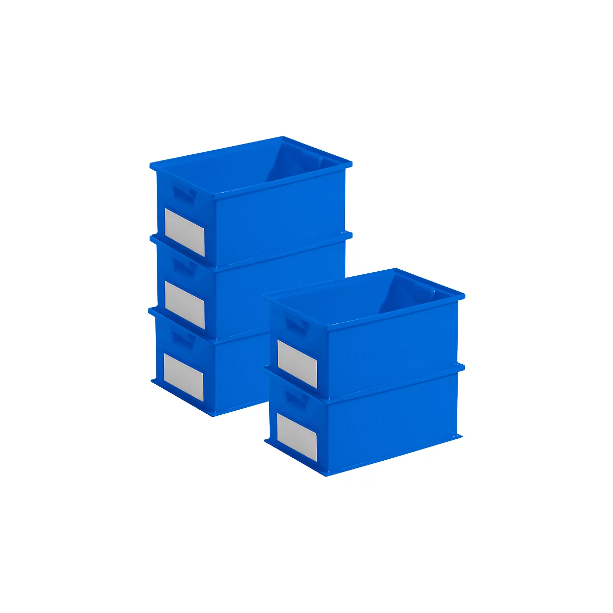 Voordeelset stapelbakken serie 14/6-2, PP-kunststof, inhoud 21 liter, blauw, 5 stuks 