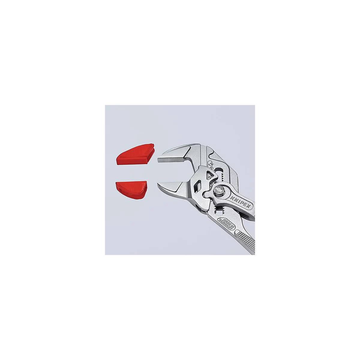 Tang met rode beschermkappen. Op het gereedschap staat "KNIPEX" en "MADE IN GERMANY".