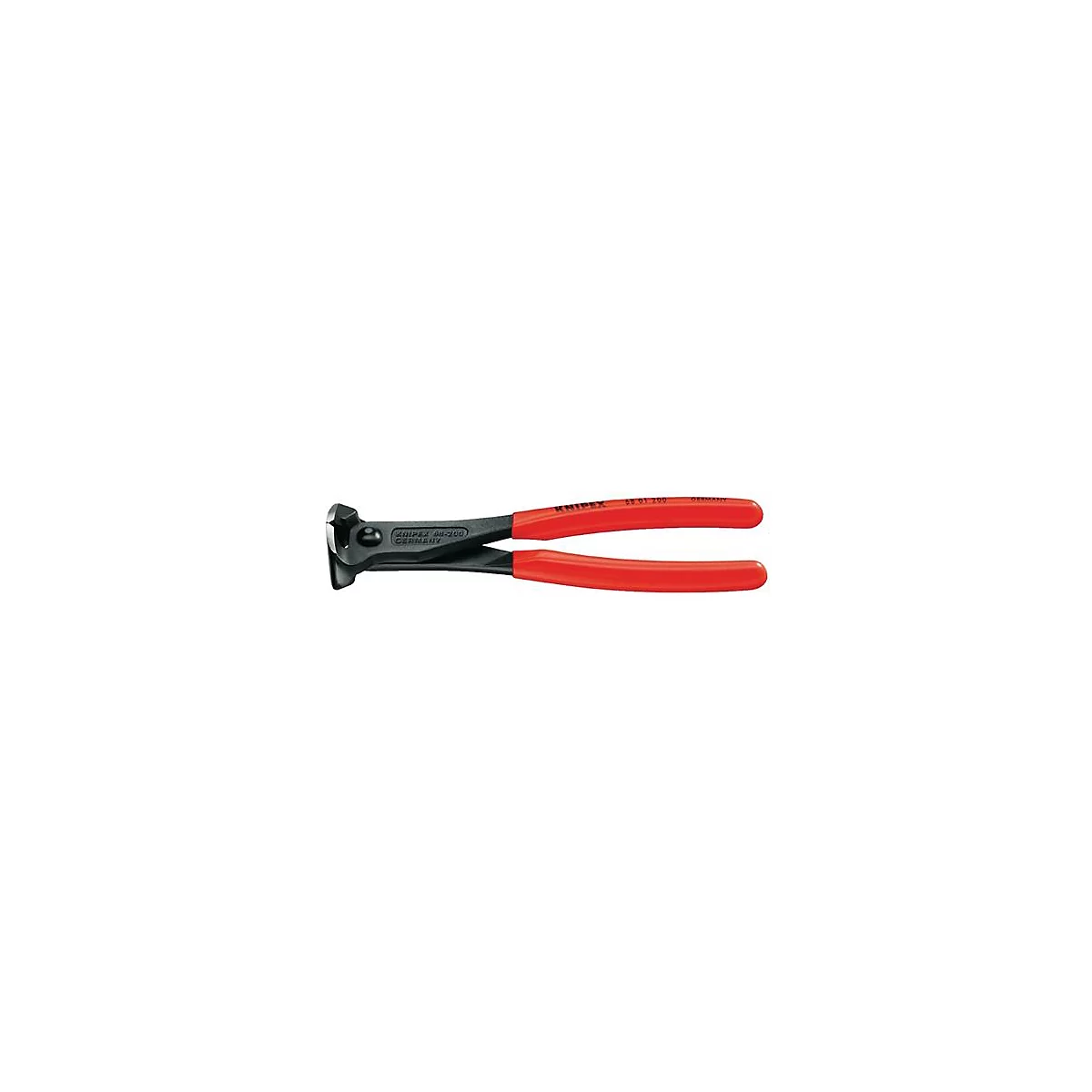 Tang met zwarte kaken en rode handgrepen, de tang is van het merk Knipex.