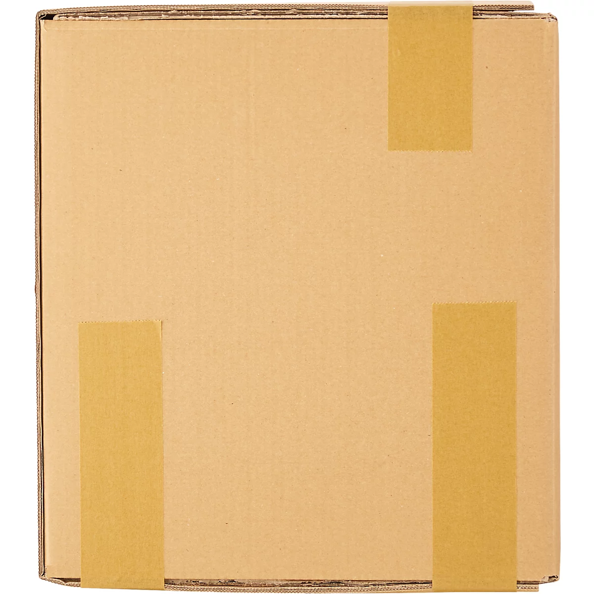 Bovenaanzicht van een bruine kartonnen doos, afgesloten met tape.