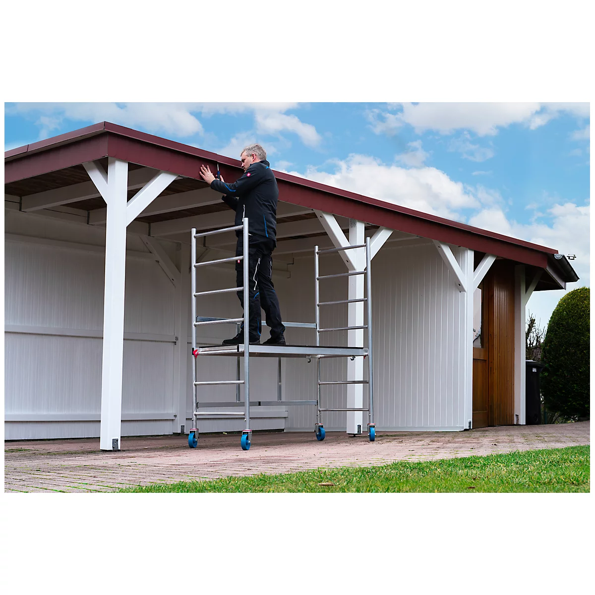 Vouwsteiger Krause RollTec®, werkhoogte tot 2,9 m, belastbaar tot 200 kg/m2, met dek, verrijdbaar, aluminium