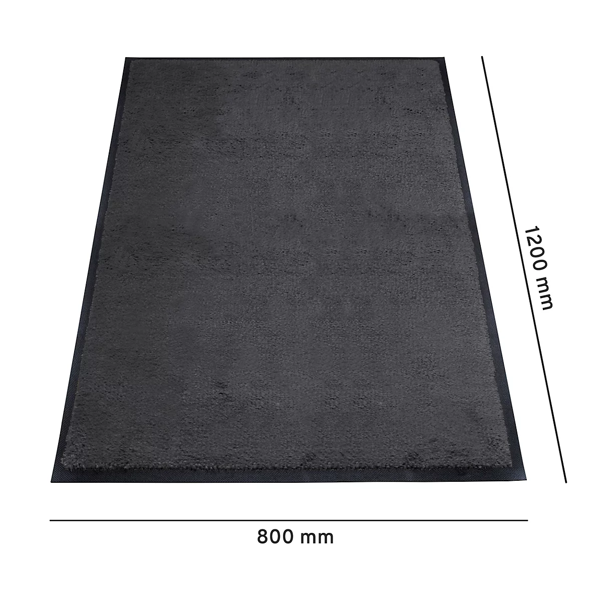 Donkergrijze deurmat met zwarte rand. Afmetingen: 800 x 1200 mm.