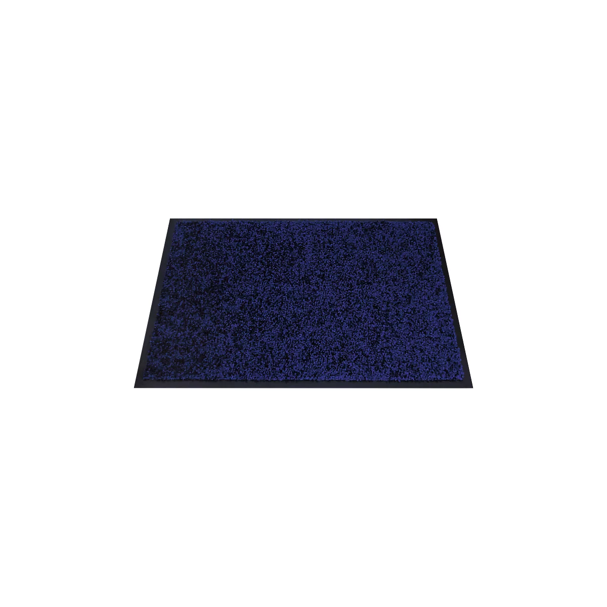 Donkerblauwe deurmat met zwarte rand, rechthoekig. Het oppervlak is ruw en getextureerd.