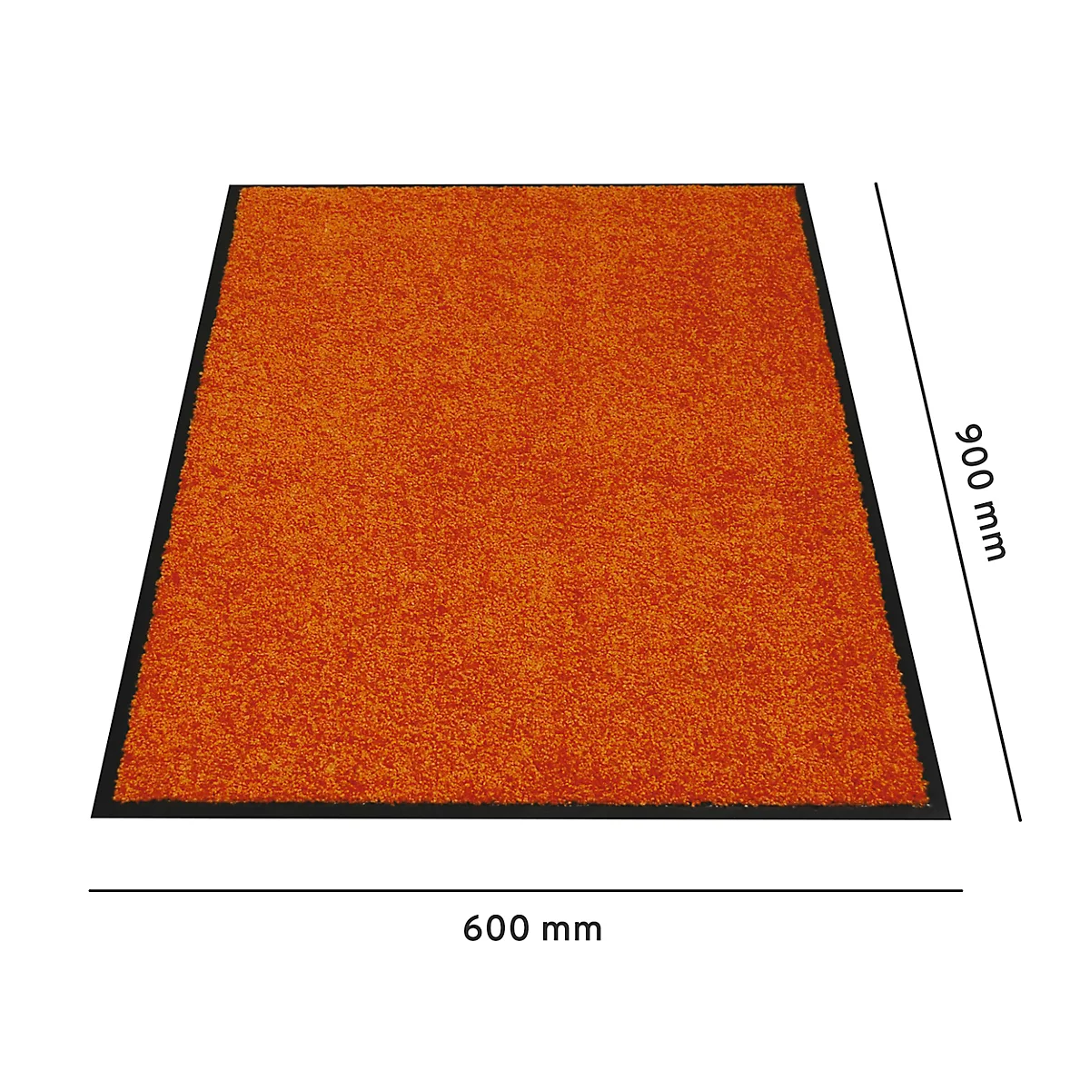 Oranje deurmat met zwarte randen, afmetingen 600 x 900 mm.