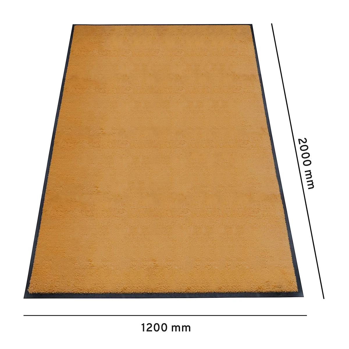 Rechthoekig beige tapijt met zwarte rand. Afmetingen: 2000 mm x 1200 mm.