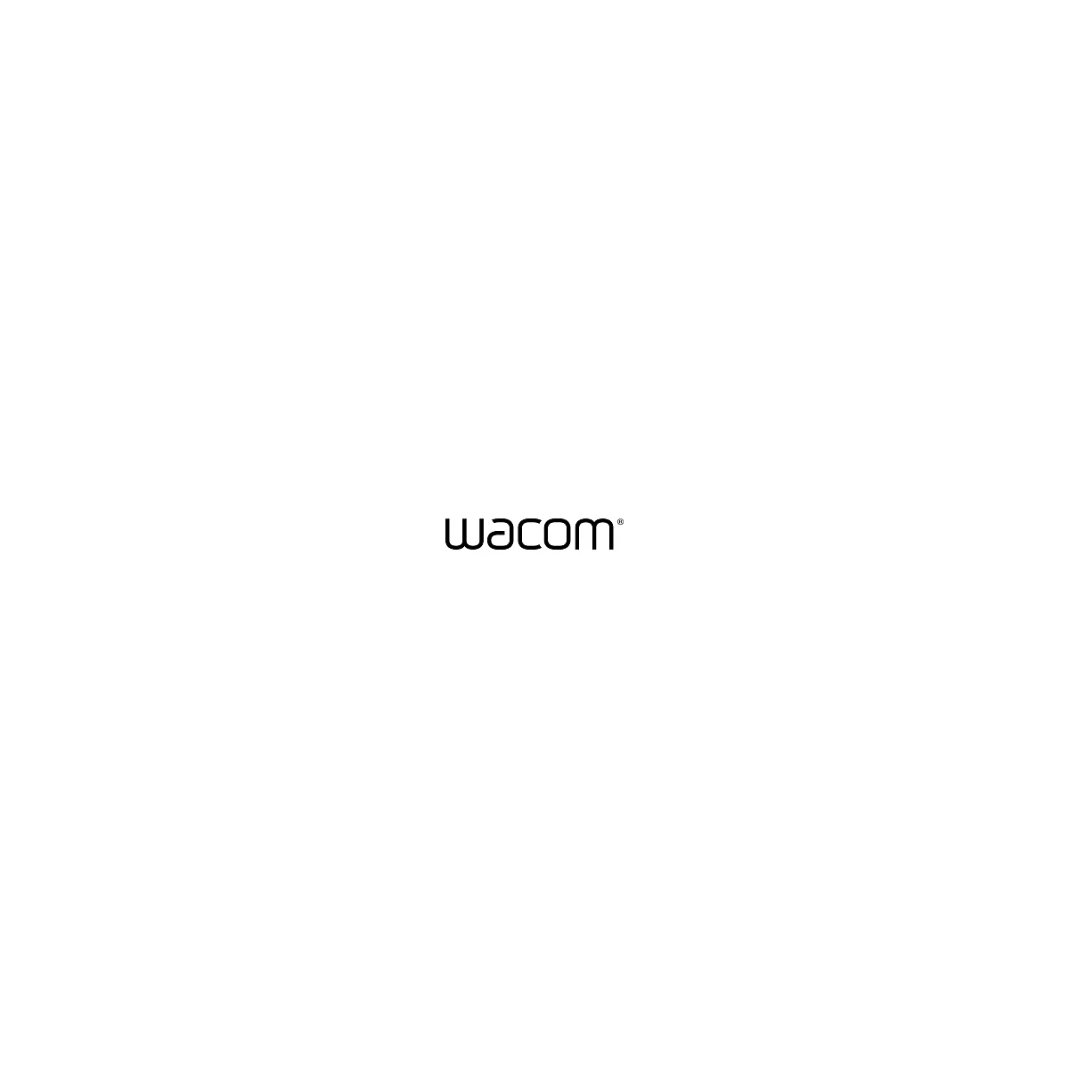 Wacom-Logo, schwarze Schrift auf weißem Grund.