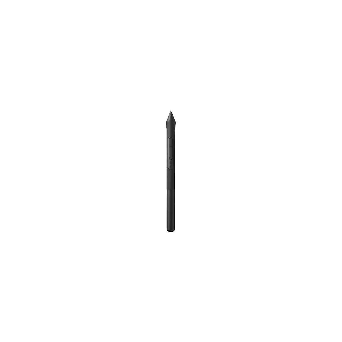 Schwarzer Grafikstift vor weiÃŸem Hintergrund. Der Stift hat eine Spitze und eine Taste.
