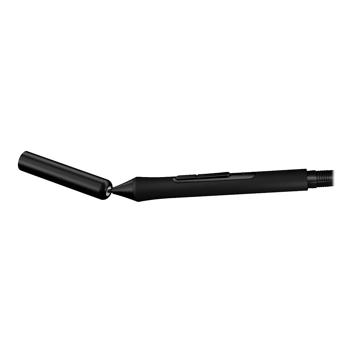 Ein schwarzer Stift, dessen Kappe abgenommen und zur Seite gelegt wurde.