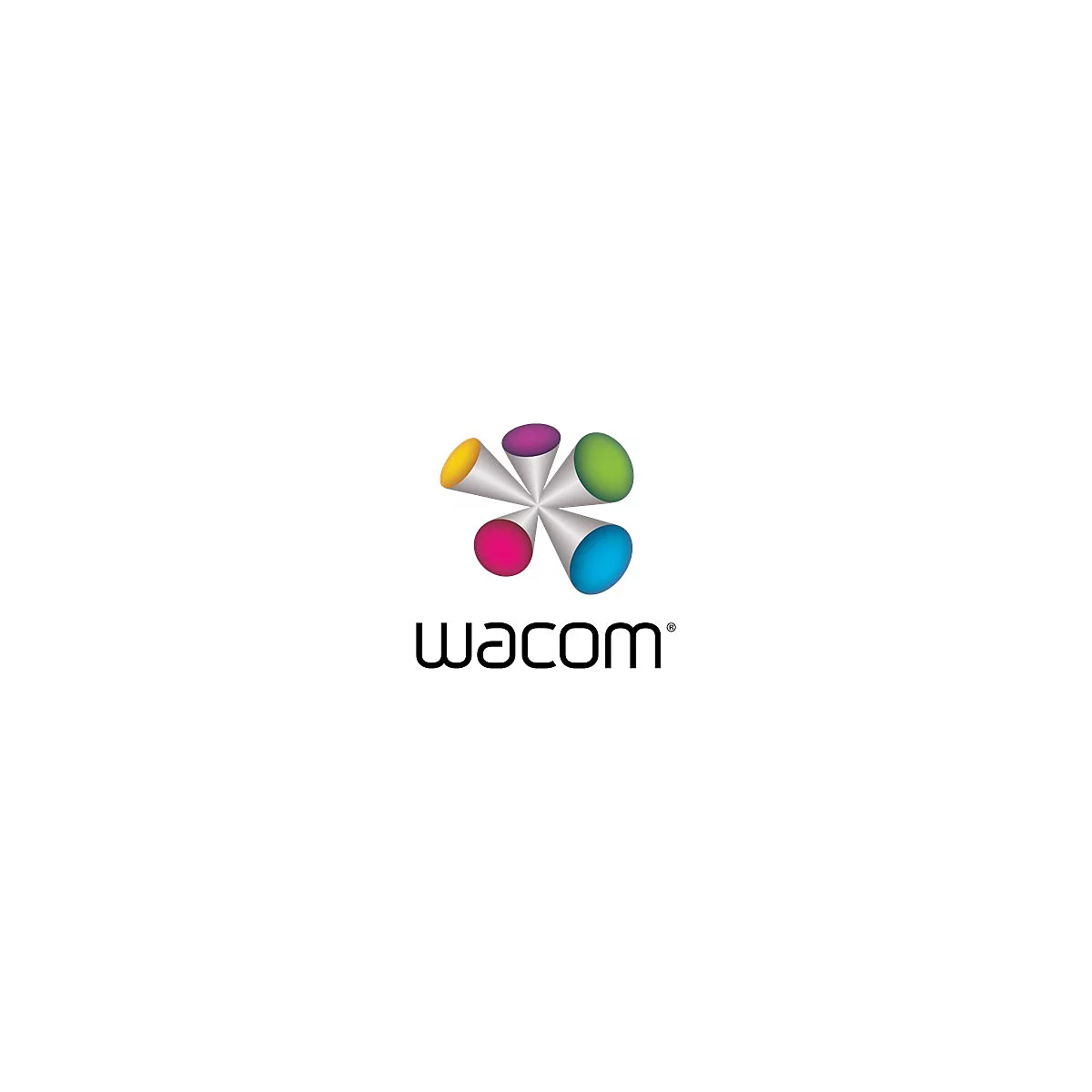 Wacom-Logo: Mehrfarbige, sternförmige Darstellung, darunter der Schriftzug "wacom".