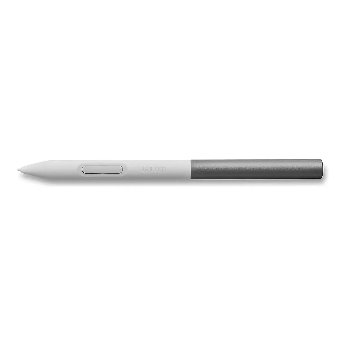 Wacom-Stift, hellgrau mit anthrazitfarbenem Griff, auf weißem Hintergrund.