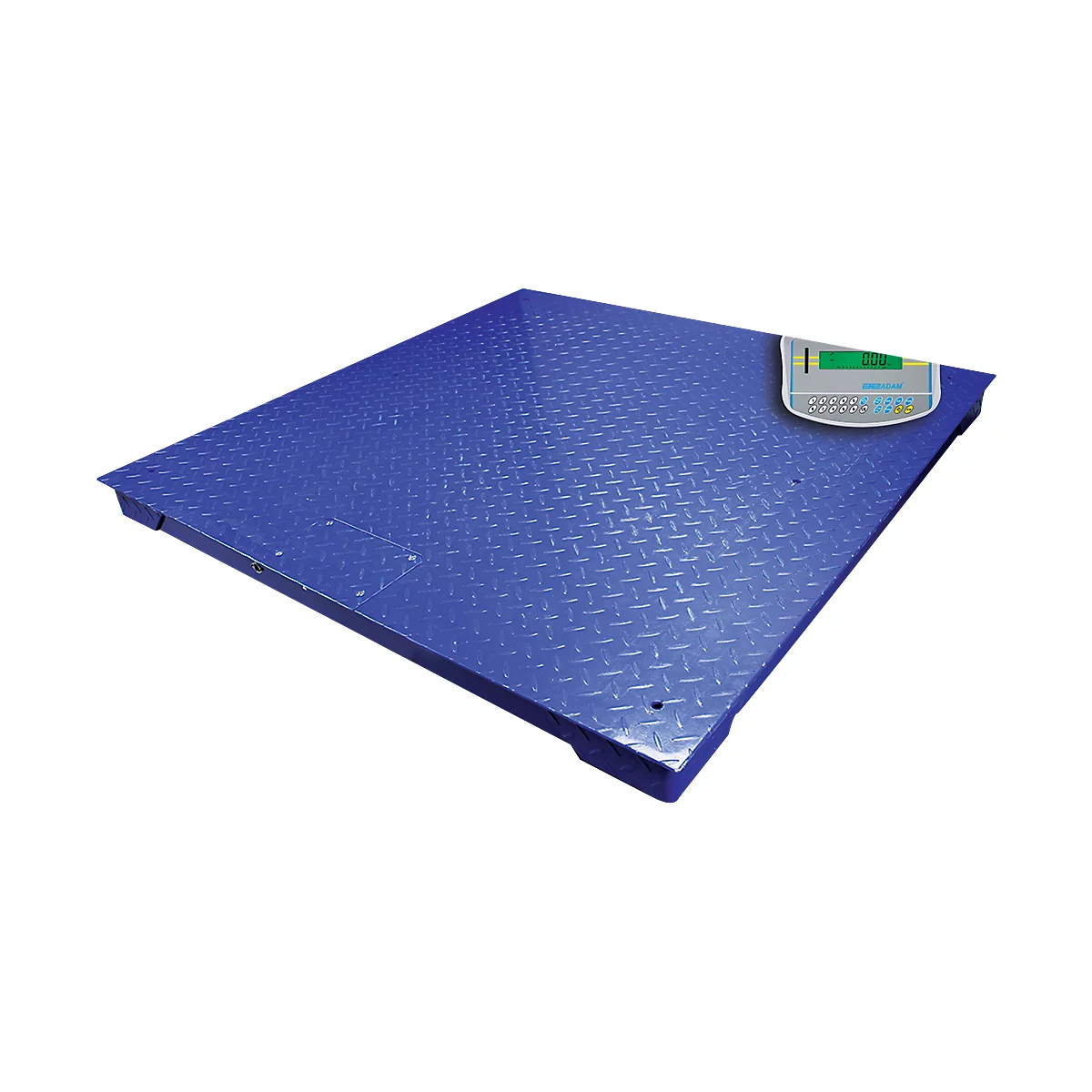 Wägebrücke Adam PT-112, Wägebereich 200 g-1000 kg, mit AE403 Display, B 1200 x T 1200 x H 100 mm, Stahl, blau