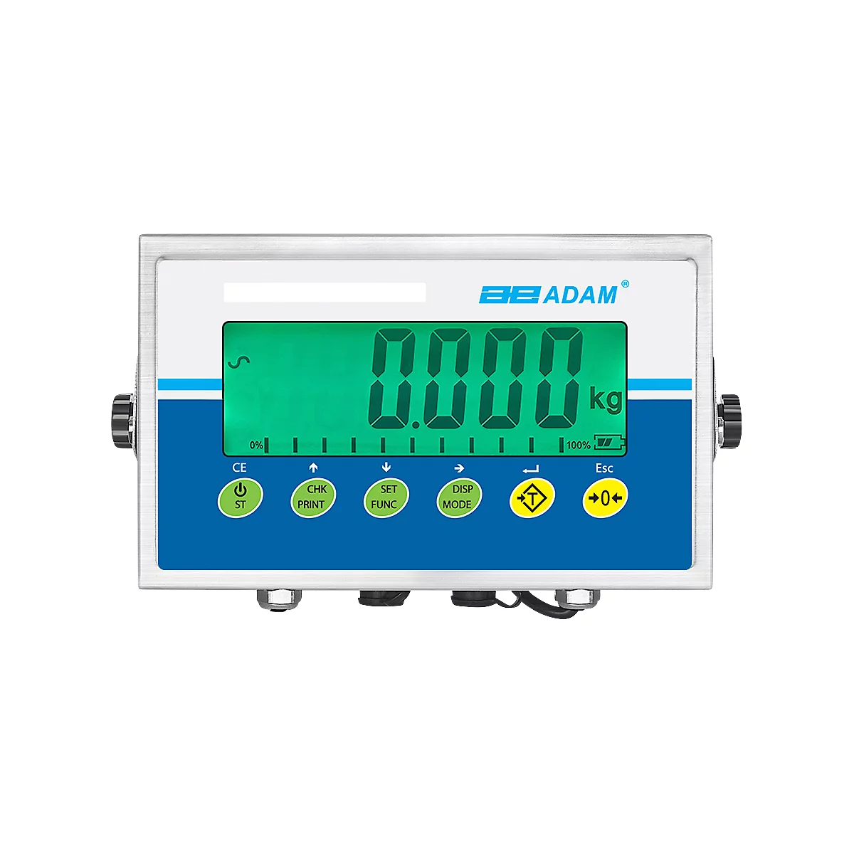 Wägebrücke Adam PT-112, Wägebereich 200 g-1000 kg, mit AE403 Display, B 1200 x T 1200 x H 100 mm, Stahl, blau
