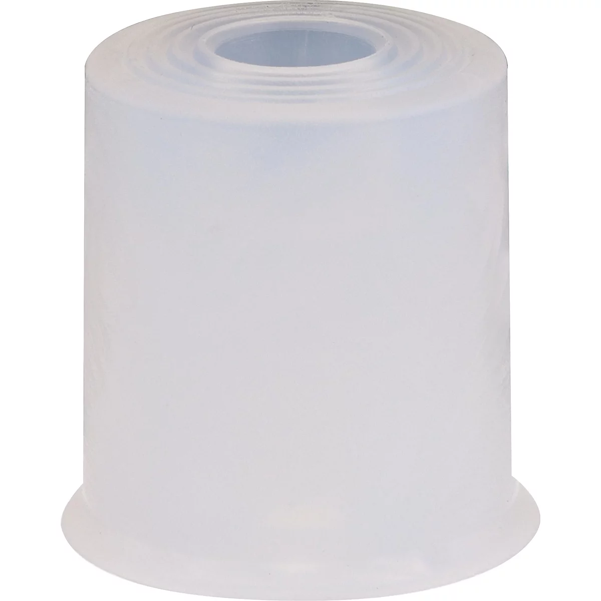 Een cilindrisch, wittig object met een ronde basis en een gat in het midden, mogelijk een lampenkap of een vergelijkbaar product.