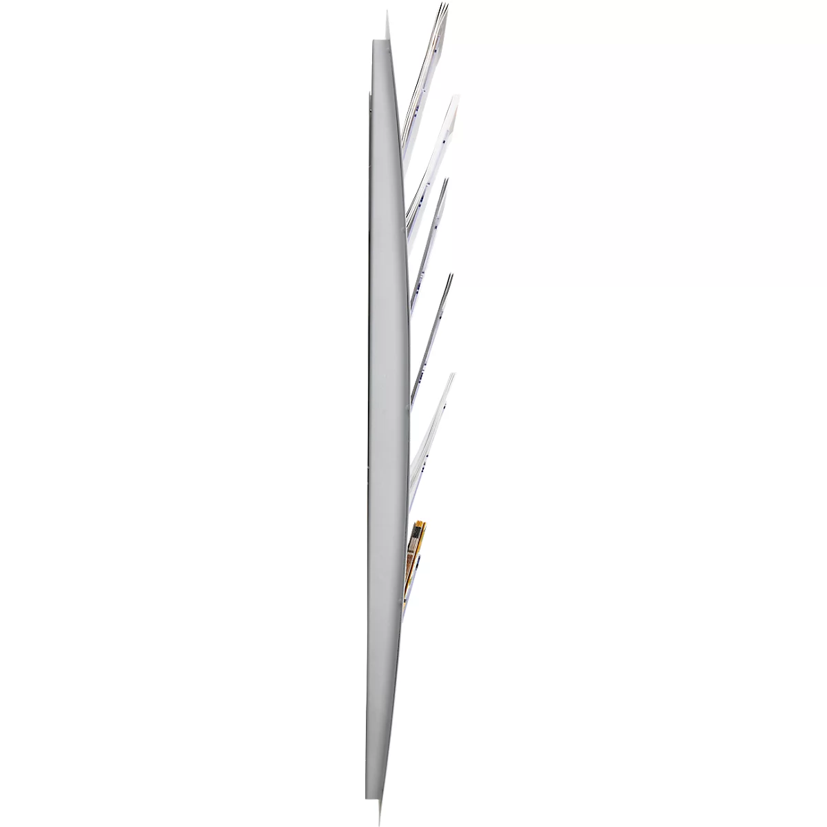 Gray object with curved elements and several rods protruding from one side.