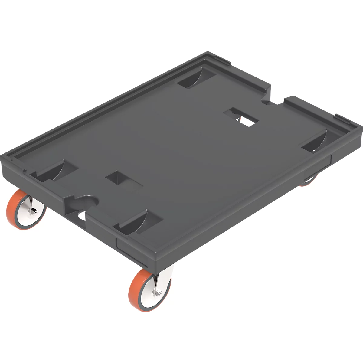 WALTHER Chariot 8620 V1, polypropylène, noir, surface de chargement L 800 x l 600 mm, 2 roues pivotantes &amp; 2 fixes, jusqu'à 500 kg