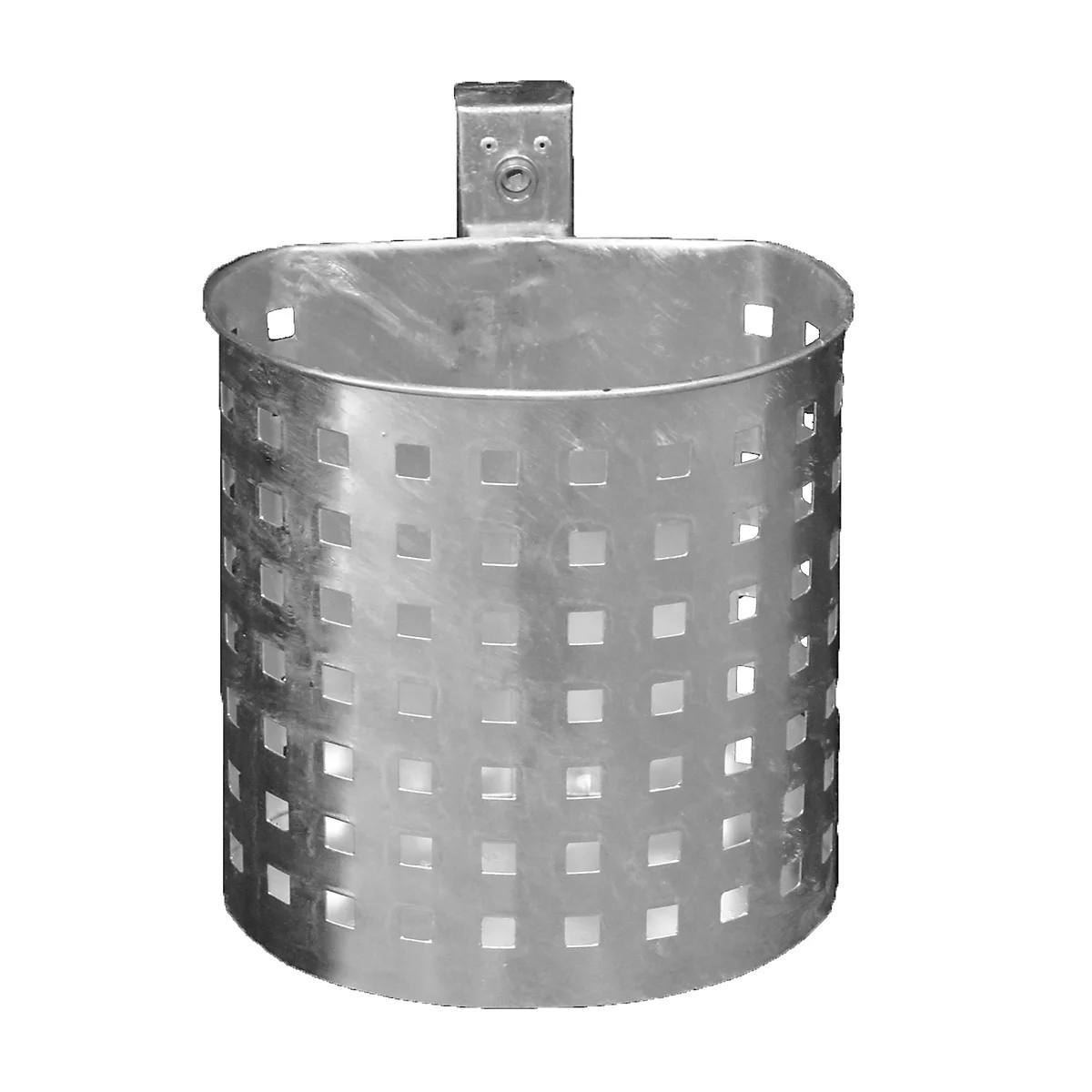 Wandafvalbak, 20 liter, Ø 330/230 x H 340 mm, geperforeerd, gegalvaniseerd