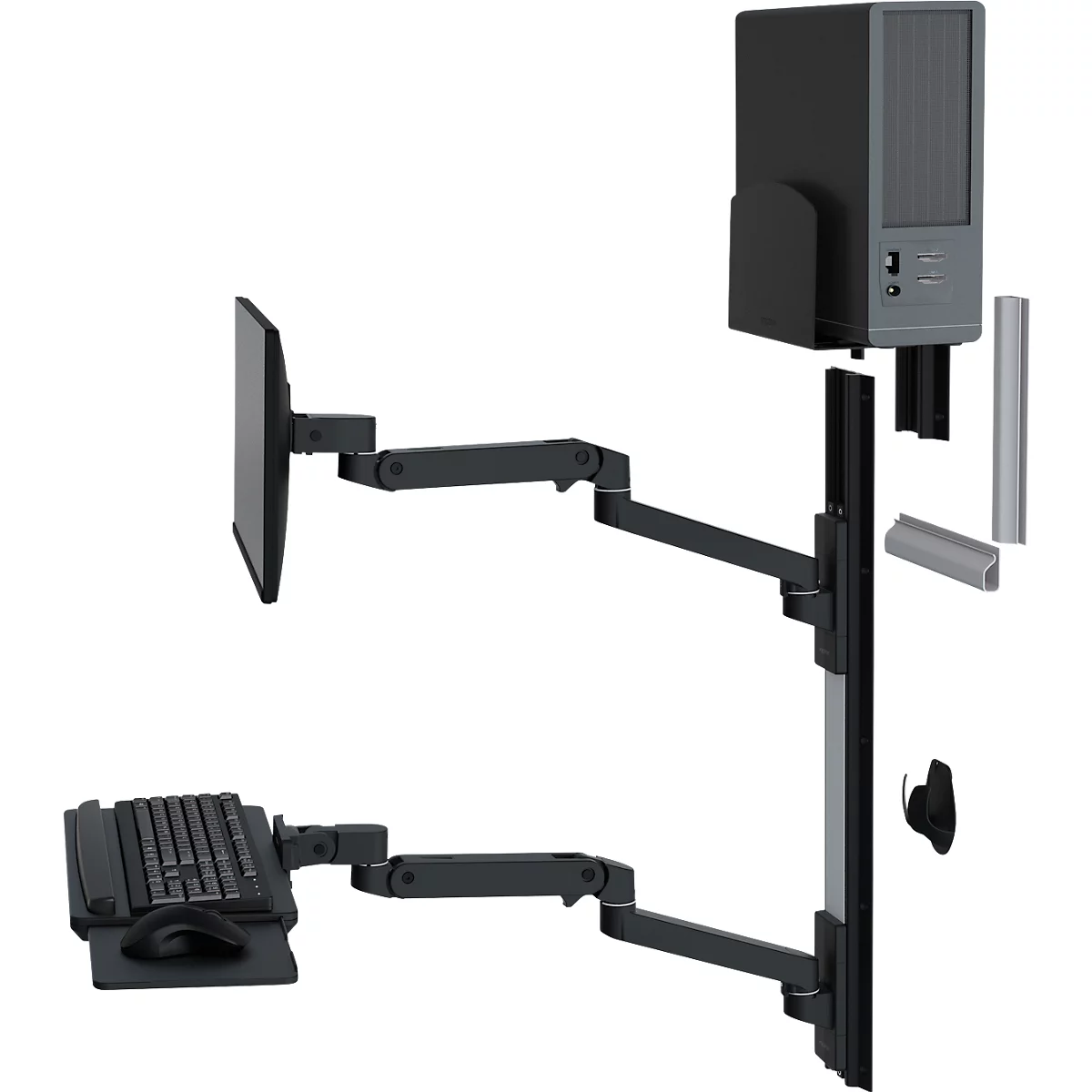 Wandarbeitsplatz Ergotron LX Pro, Tastaturablage und Monotorhalterung, bis 34″, neig-/schwenk-/drehbar, höhenverstellbar, VESA, Metall, schwarz