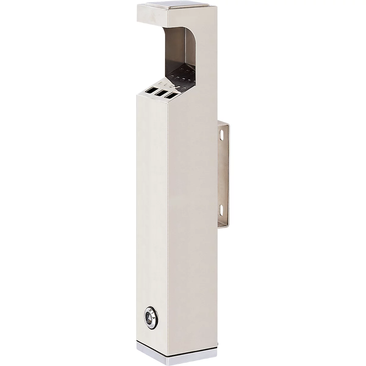 Wandascher, für den Außenbereich, rechteckig, Volumen 2 l, selbstlöschend, abschließbar, mit Dach, B 80 x T 80 x H 480 mm, Edelstahl, weiß