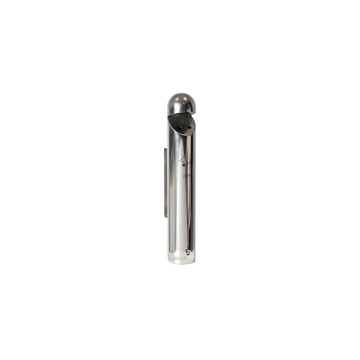 Silberner, zylindrischer Wand-Ascher mit abgerundeter Kappe und Aschenbecheröffnung.
