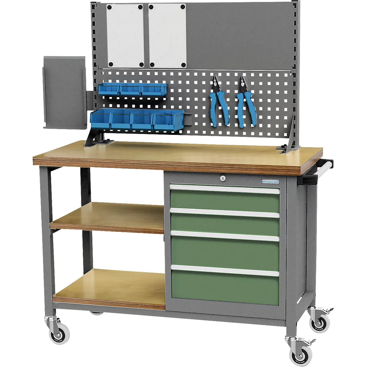 Wandaufbau für Werkbank Bedrunka+Hirth, 2 x Tragsäulen, 1 x Lochwand, 1 x Magnetwand, 1 x A4-Infohalter, B 1000 x H 650 mm, Stahlblech