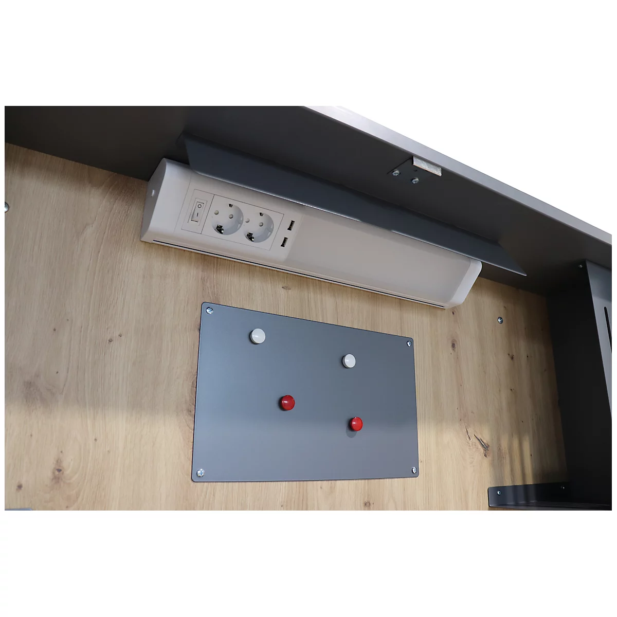 Wandbureau, B 1200 x D 260 x H 650 mm, grafietgrijs/notty eiken